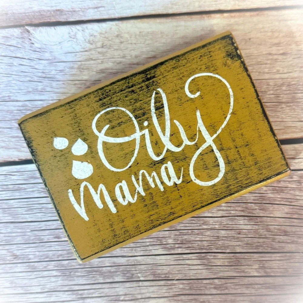 Basket Case Designs Oily Mama Wooden Essential‎ Oil Holder Sign Mustard Yellow